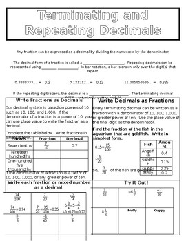 Terminating And Repeating Decimals Worksheet Answers Promotiontablecovers