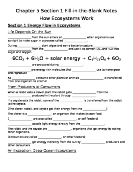 Preview of Chapter 5 Section 1 Fill in the Blank Notes: How Ecosystems Work