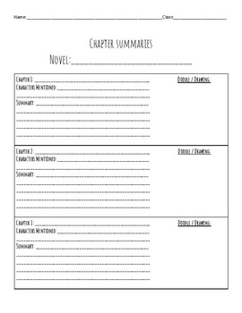 Preview of Generic Chapter Summaries / Reading Log - Novel Study or Read Aloud