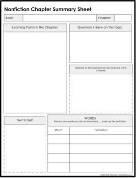 chapter summary worksheets fiction and non fiction by