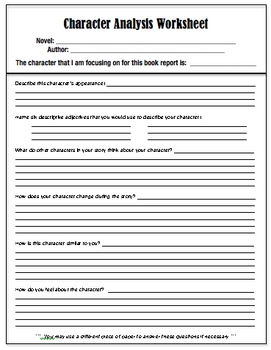 character book report examples