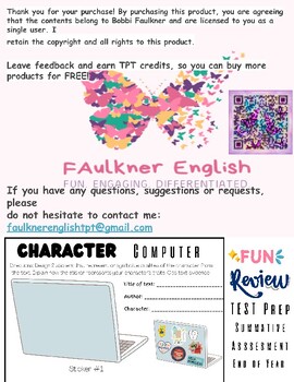 Preview of Character Analysis Design Your Character's Stickers End of Year Printable