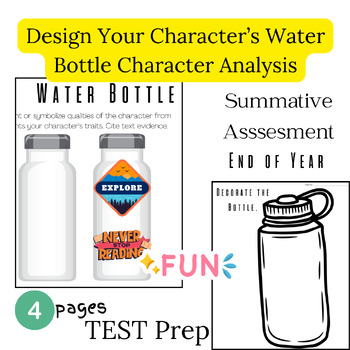 Preview of Character Analysis Design Your Character's Water Bottle End of Year Printable