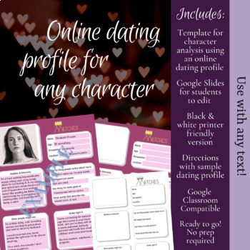 Preview of Character Analysis Graphic Organizer: Online Dating Profile - use with any text!