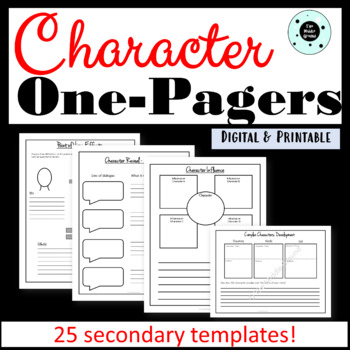 Preview of 25 One Pager Templates for Character Analysis - Characterization Chart Map