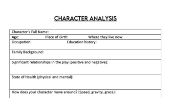 Preview of Character Analysis Sheet for Drama/Acting Students
