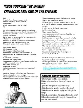 Preview of Character Analysis & Speaker Study of "Lose Yourself" by Eminem