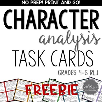 Preview of Character Analysis Task Cards for Grades 4-6 RL.1 FREEBIE