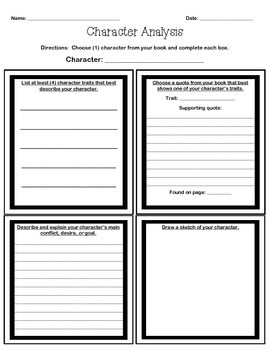 Preview of Character Analysis Worksheet