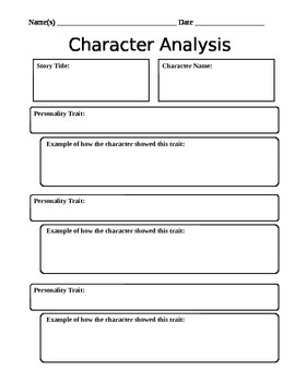 character analysis worksheet high school