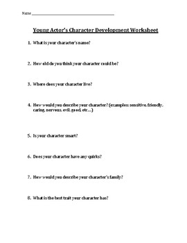 Preview of Character Analysis Worksheet for Young Actors