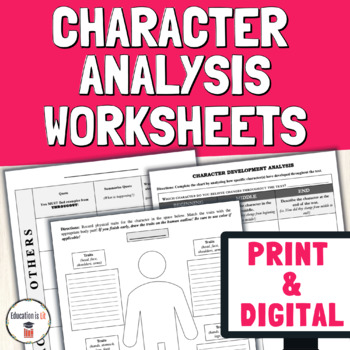 Preview of Print & Digital Character Analysis Worksheets & Character Development