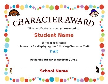 Preview of Character Award Certificate