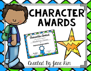 Preview of Character Award Certificates FREEBIE