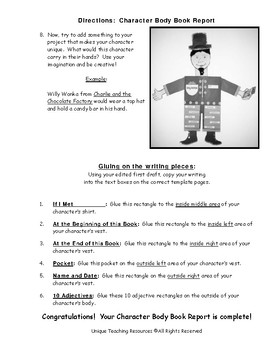 character body book report template