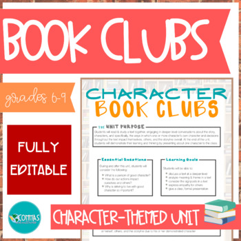 Preview of Character Trait Book Clubs / Literature Circles - EDITABLE