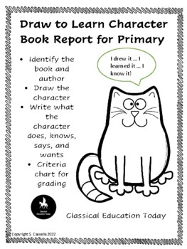 Preview of Grade K-1-2 Character Book Report for Primary -- Draw to Learn