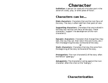 Preview of Character/Characterization Notes Booklet