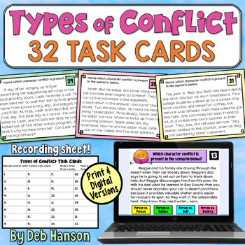 Preview of Character Conflict Task Cards: 32 Practice Passages for 5th and 6th Grade