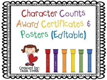 Preview of Character Counts Award Certificates & Posters (Editable)