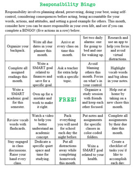 Character Counts Bingo Boards For Secondary Grades By The Biophile S Classroom