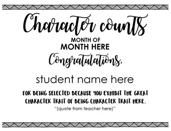 Character Counts Certificate By The Candy Lane Shoppe Tpt