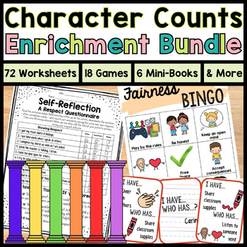 Preview of Character Counts Pillar BUNDLE | SEL Games, Worksheets, Activities