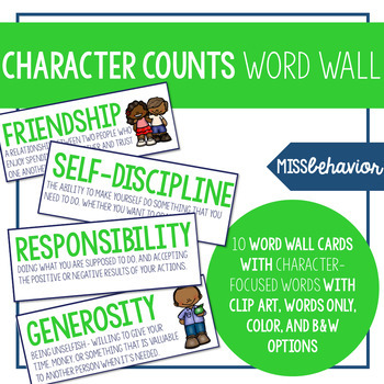 Preview of Character Counts Word Wall | SEL Vocabulary