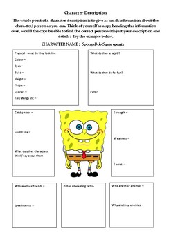 Preview of Character Description - SpongeBob Squarepants