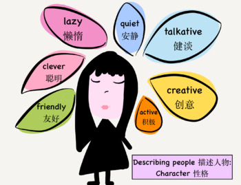 Preview of Character Description Traits - Activities- ESL Chinese - Mandarin & English