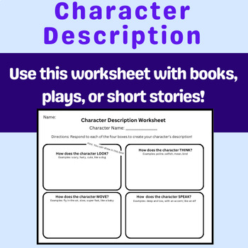 Preview of Character Description Worksheet