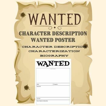Preview of Character Description assignment: Wanted Poster