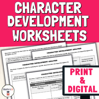 Preview of Print & Digital Character Development Worksheets & Graphic Organizers