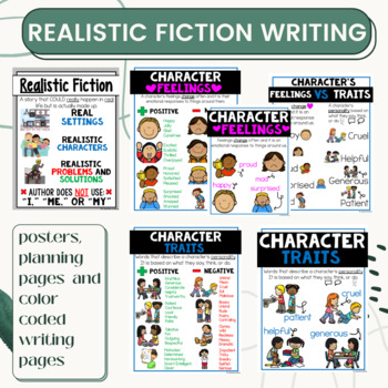 Preview of Character Development Realistic Fiction Writing Posters and Writing Pages