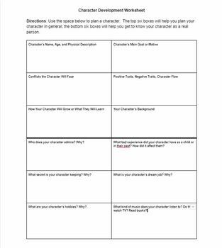 Preview of Character Development Worksheet