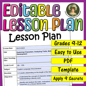 Preview of Character : Editable Lesson Plan for High School