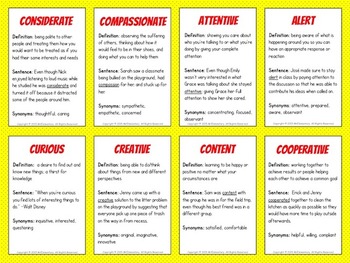 Character Education: Positive Character Traits Vocabulary Resources