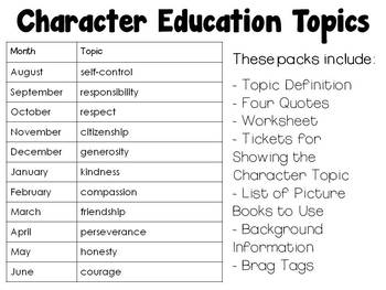 October Character Counts Responsibility Names