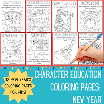 Preview of Character Education Coloring Book for Kids: New Year's