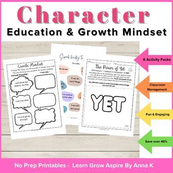 Preview of Character Education, Growth Mindset & Social Emotional Learning Activities