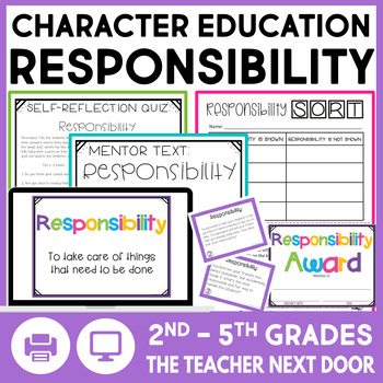Preview of Character Education Responsibility SEL Activities Morning Meetings Task Cards