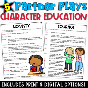 Preview of Character Education Partner Plays: 5 Scripts with Comprehension Check Worksheet