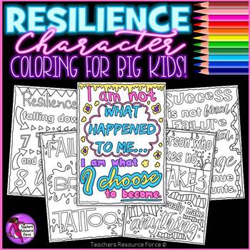 Preview of Character Education Values on Resilience - Quote Coloring Sheets and Pages