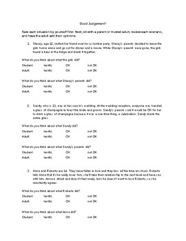 Preview of Character Education: Good Judgement (HOMEWORK w/ parent involvement)