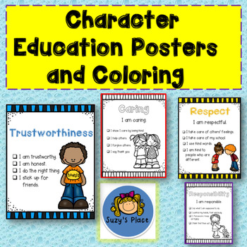 Character Education Posters and Coloring by Kindergarten and Clips