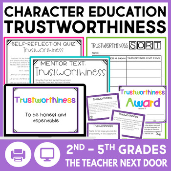 Preview of Character Education Trustworthiness SEL Activities Morning Meetings Task Cards