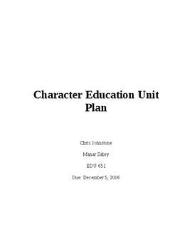 Preview of Character Education Unit Plan
