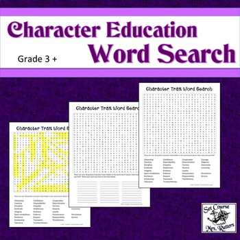 Preview of Character Education Word Search with Answer Key