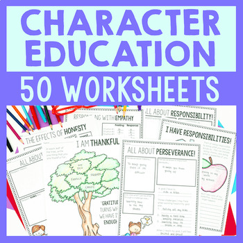 Preview of Character Education Worksheets For Lessons On 25 Character Traits