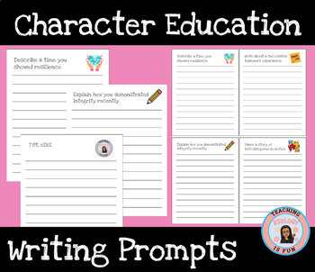 Preview of Character Education Writing Prompts Editable